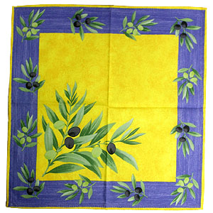 Provence print fabric tea towel (olives. yellow x blue)